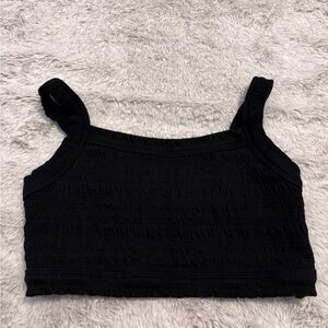American Eagle Outfitters Black Smocked Crop Tank